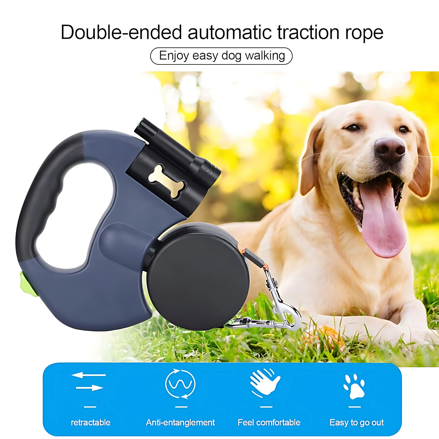 Dual Retractable Leash with LED