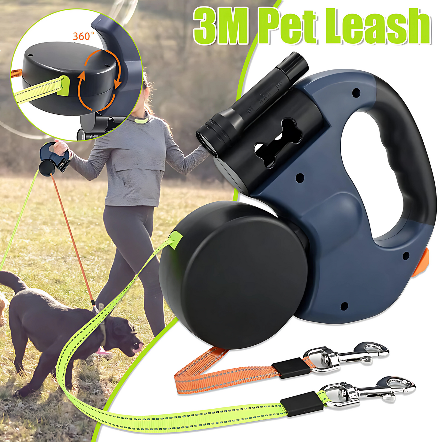 Dual Retractable Leash with LED